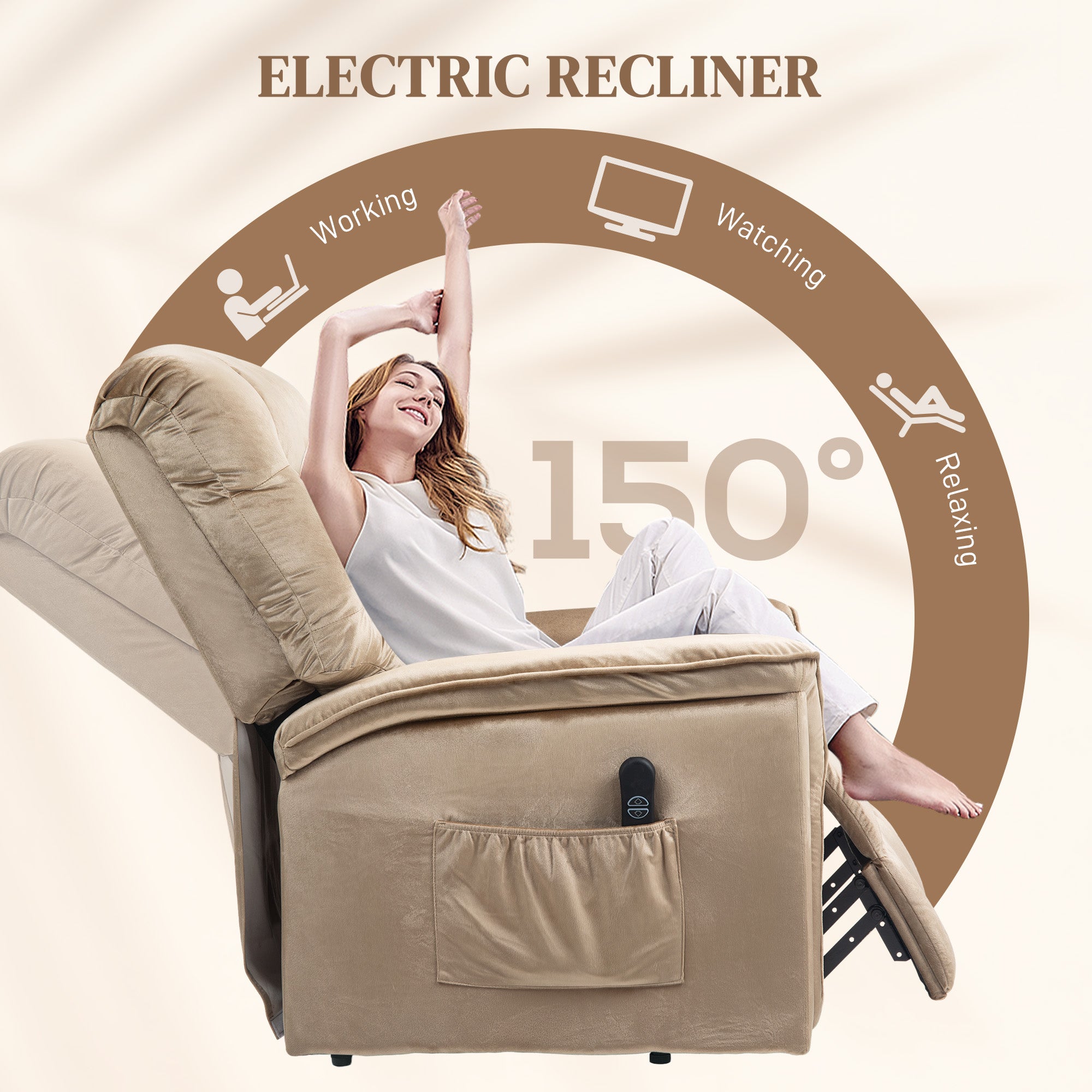 Electric Lift Recliner Chair with Remote Control and USB Port - Champagne Velvet-Feel