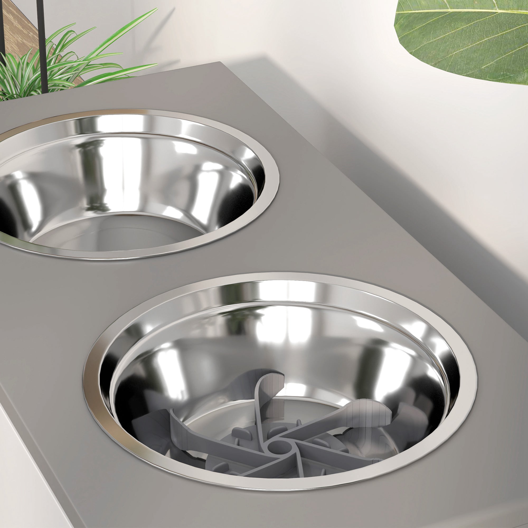 3 Height Adjustable Raised Dog Bowls, Dog Feeding Storage Station w/ Slow Feeder Mat, 2 Stainless Steel Bowls