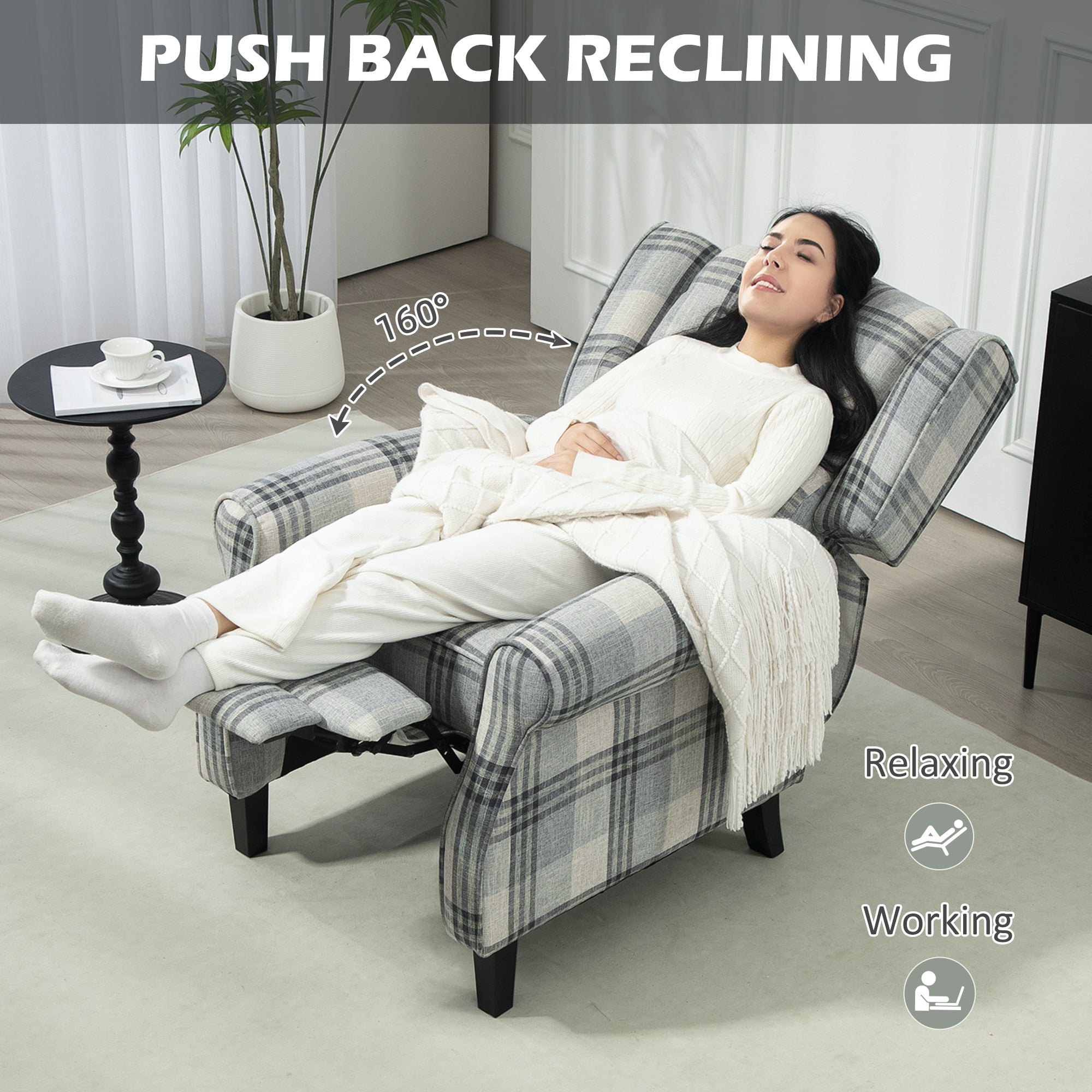 160° Reclining Armchair with Footrest Linen Upholstery - Grey