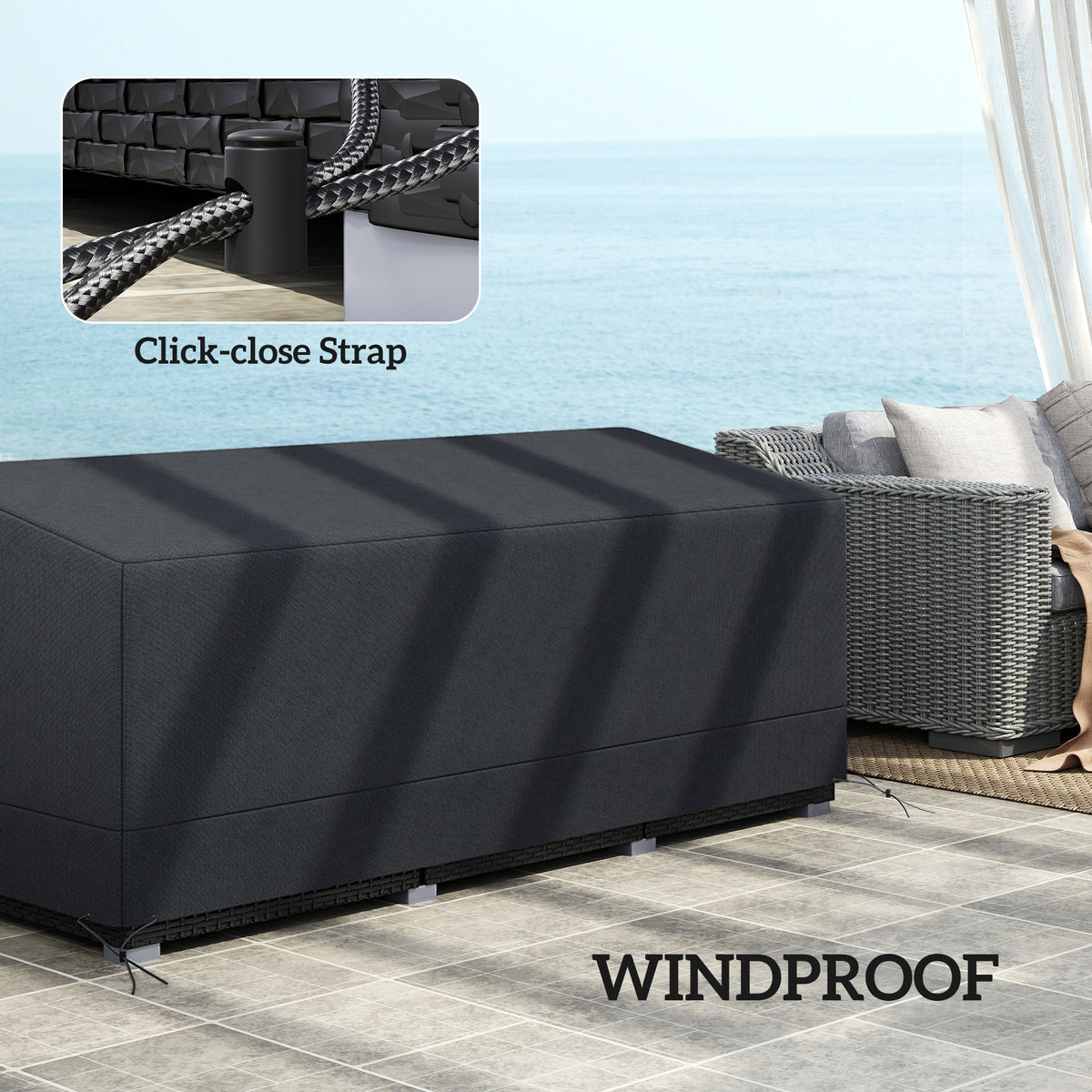 3 Seater Outdoor Sofa Cover Water & UV Resistant - Black
