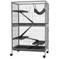 Small Animal Cage with Wheels, Hammock & Removable Tray for Chinchilla, Ferret, Kitten - Grey