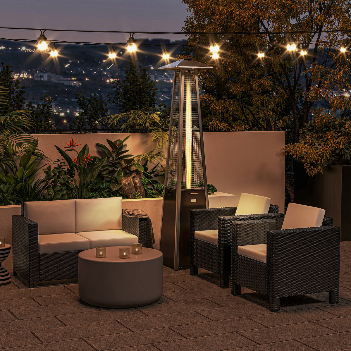 2 Seater Rattan Garden Loveseat with Cushions - Black