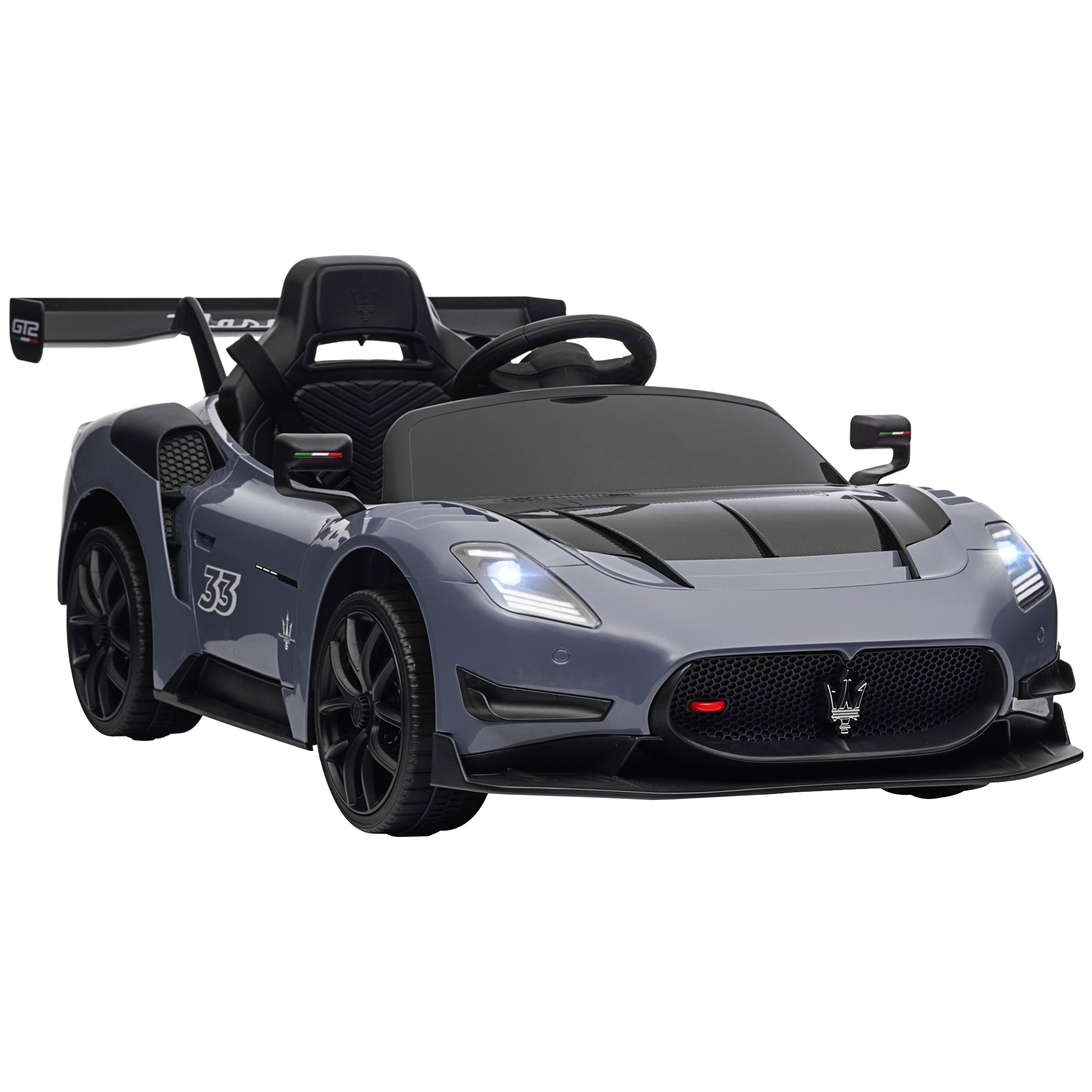 Maserati GT2 Licensed 12V Kids Electric Ride on Car with 4 Suspension, Remote Control Music Horn Lights - Grey