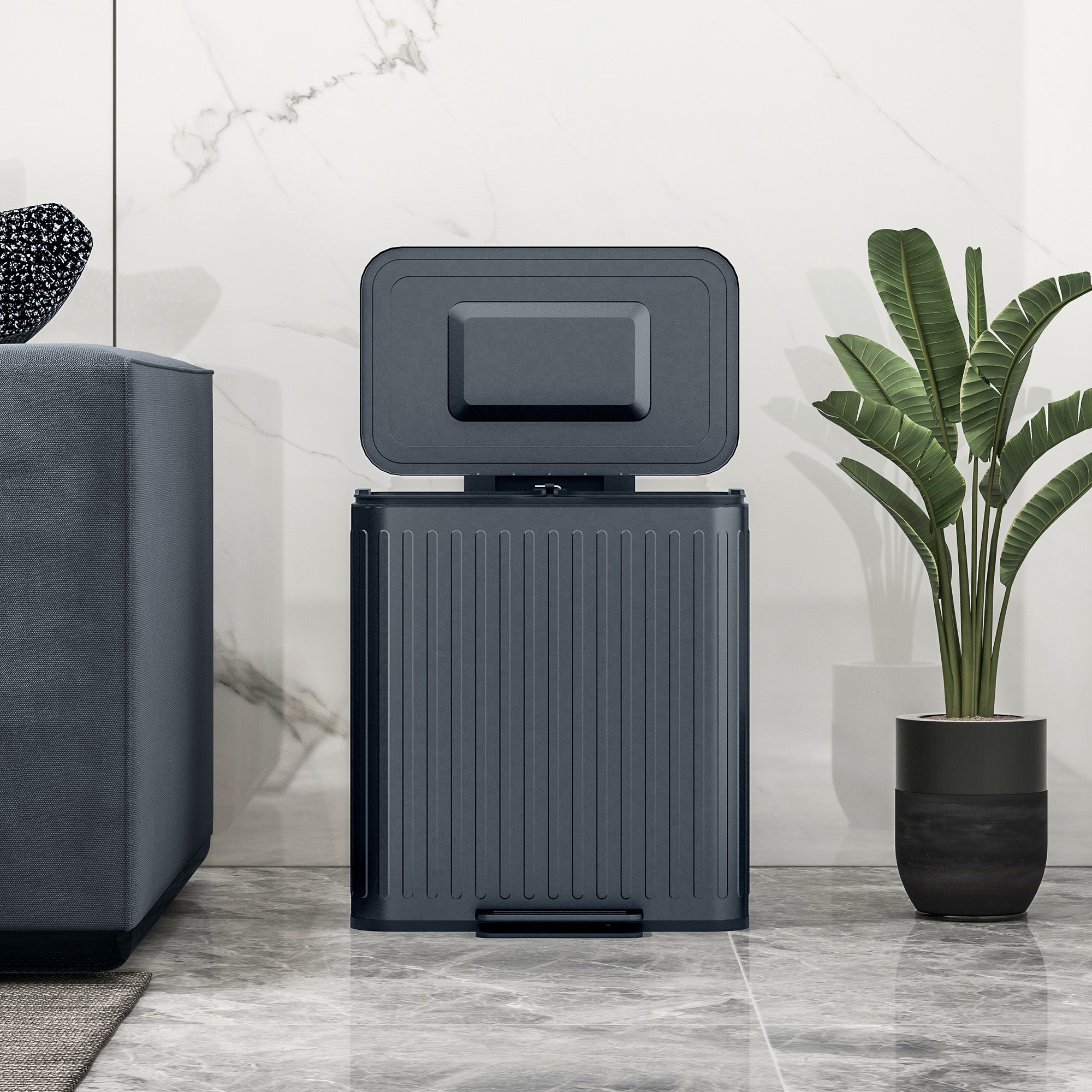 40L Dual Compartment Rubbish Bin, with Soft-Close Lid - Black