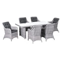 7 PCS Outdoor PE Rattan Dining Table Set with Tempered Glass Top and Aluminium Chairs - Grey