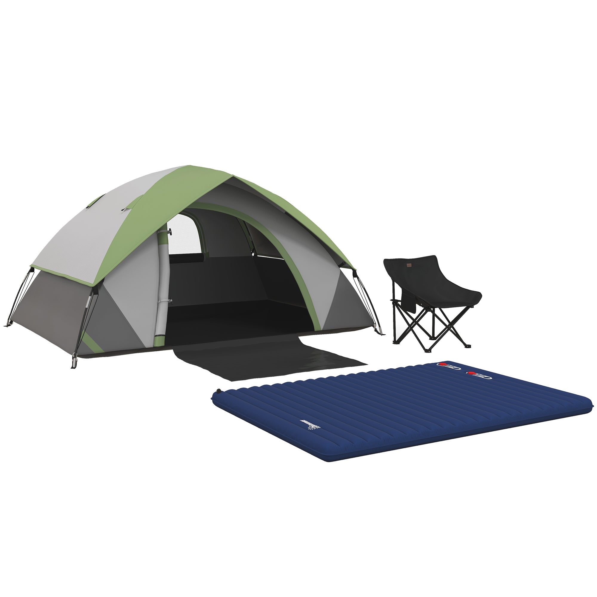 Camping Tent with Inflatable Mattress and Camping Chair, 2-3 Person Dome Tent with Sewn-in Groundsheet, Portable 3000mm Waterproof Tent with Carry Bag and Hook, for Fishing Hiking