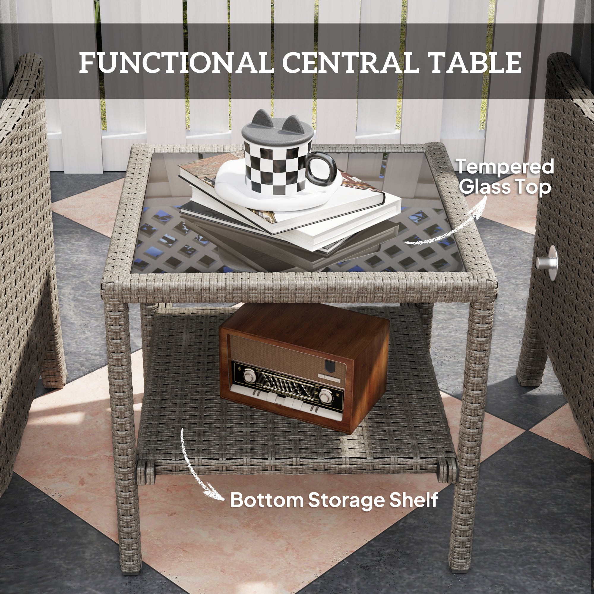 5 Piece Rattan Garden Furniture Set with Adjustable Backrests - Dark Grey