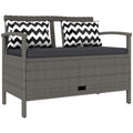 Two-Seater Outdoor Rattan Storage Bench 160L Capacity - Grey
