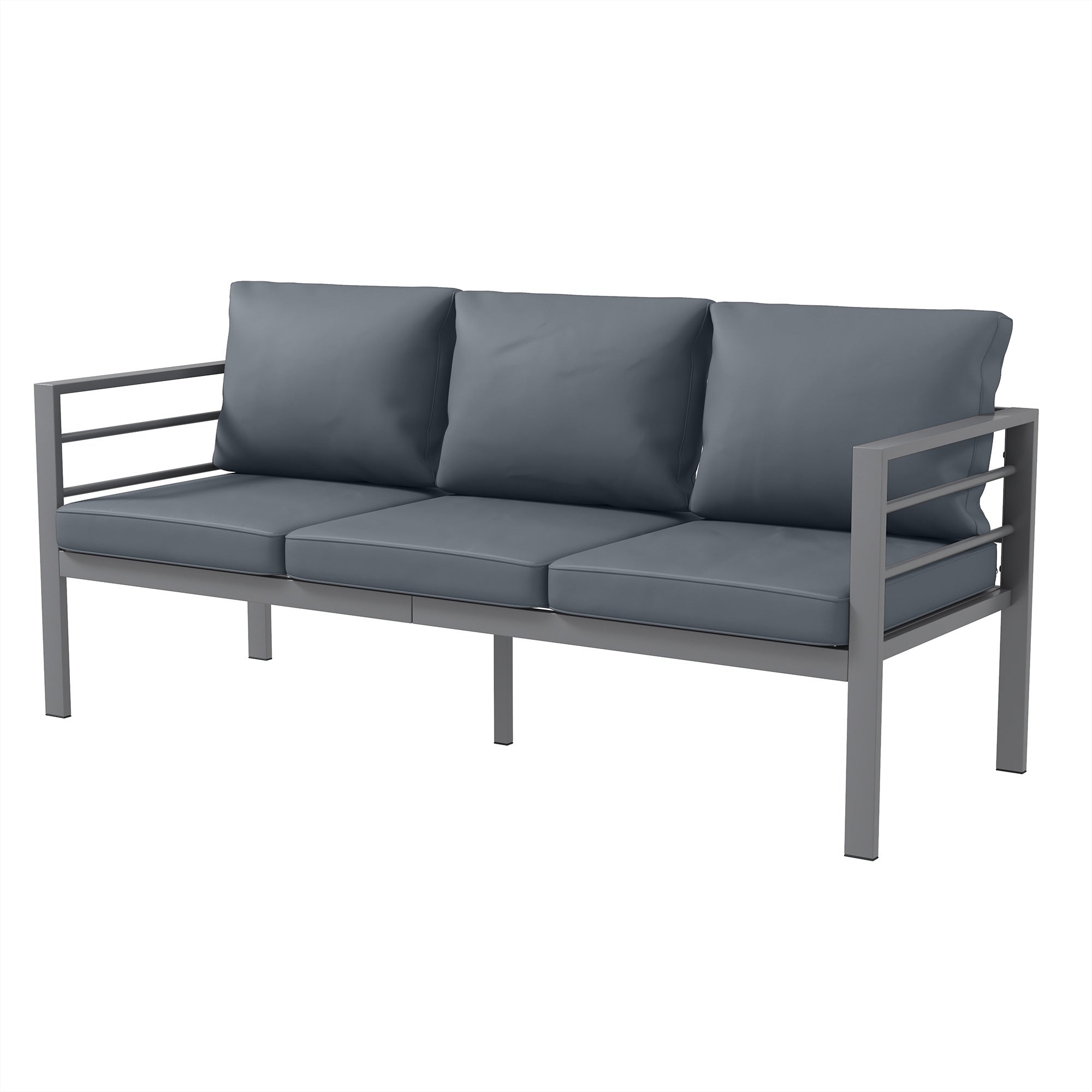 Aluminium Three-Seater Garden Bench, with Cushions - Grey