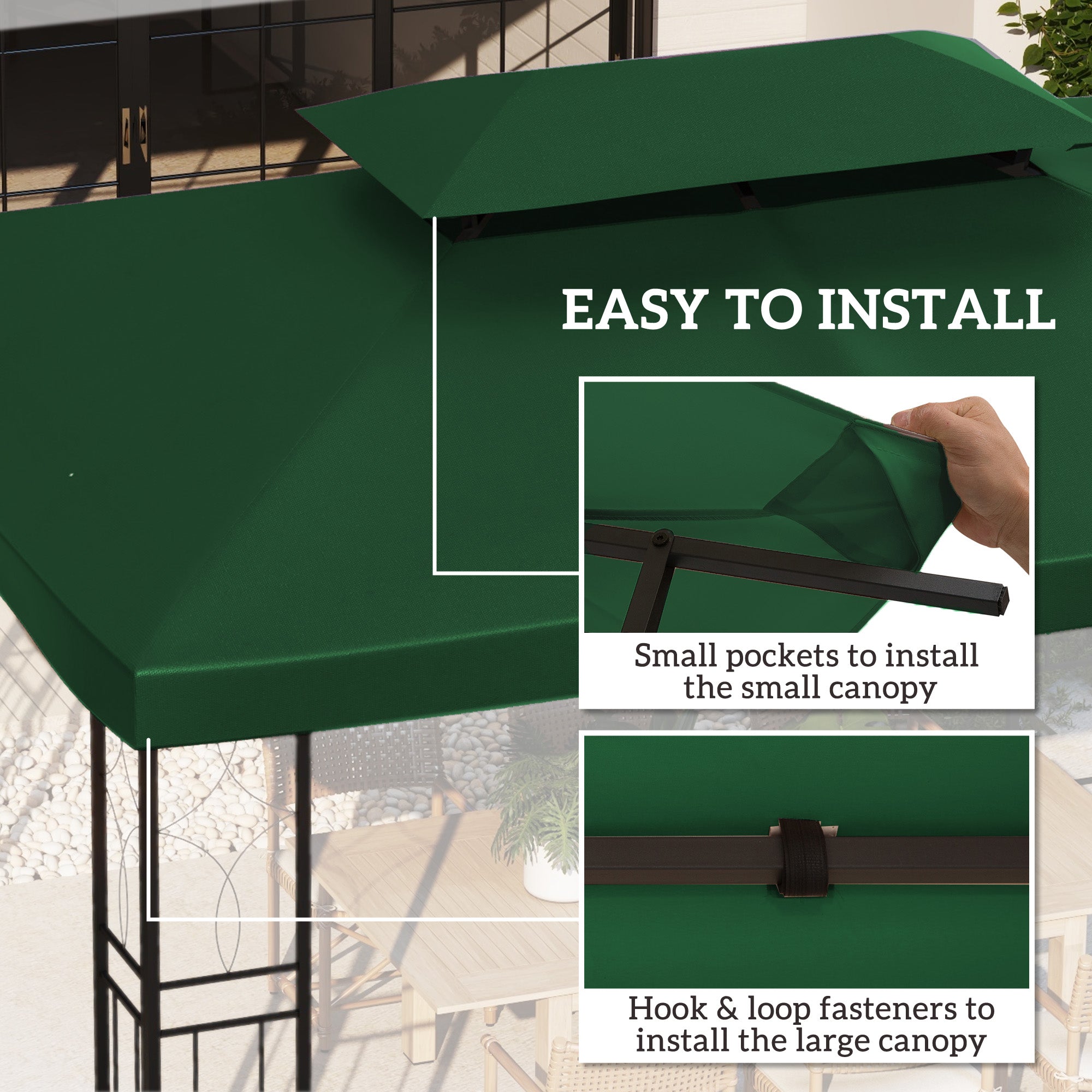 Gazebo Roof Replacement for 3x4m Frames - Durable Green Polyester