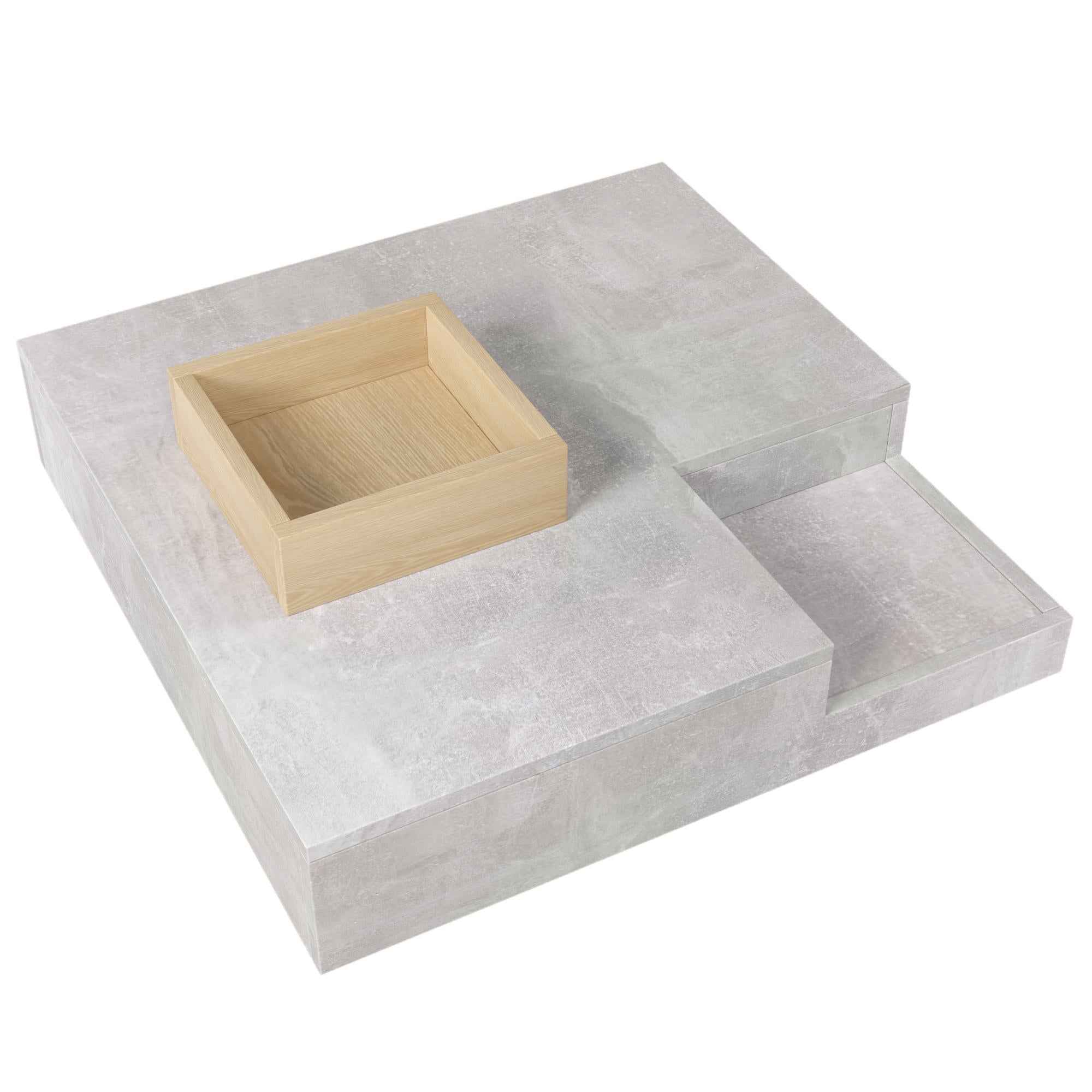 Coffee Table with Removable Storage Box, Modern Design, Sturdy Structure, 72L x 72W x 30H cm, Grey