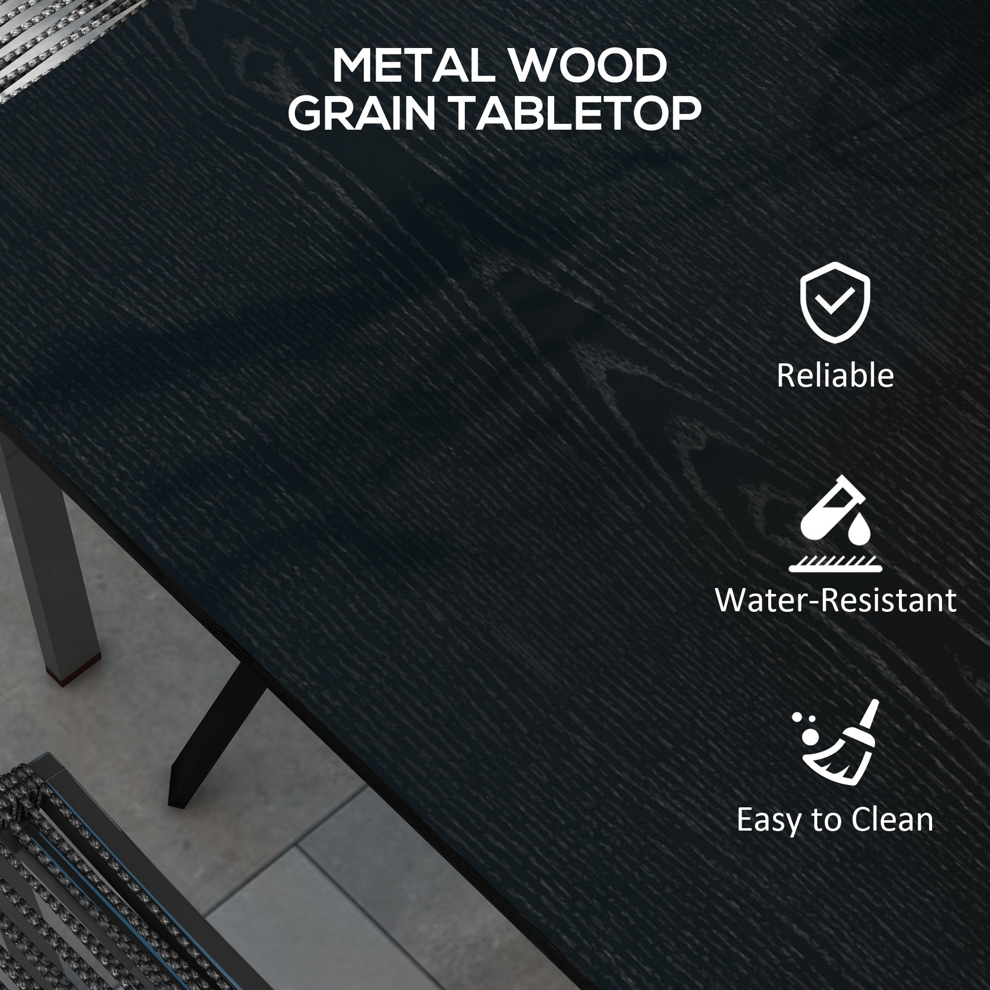 Four-Seater Steel Garden Table, with 40mm Parasol Hole - Black