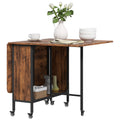 Six-Person Drop Leaf Dining Table with Storage and Wheels - Rustic Brown/Black