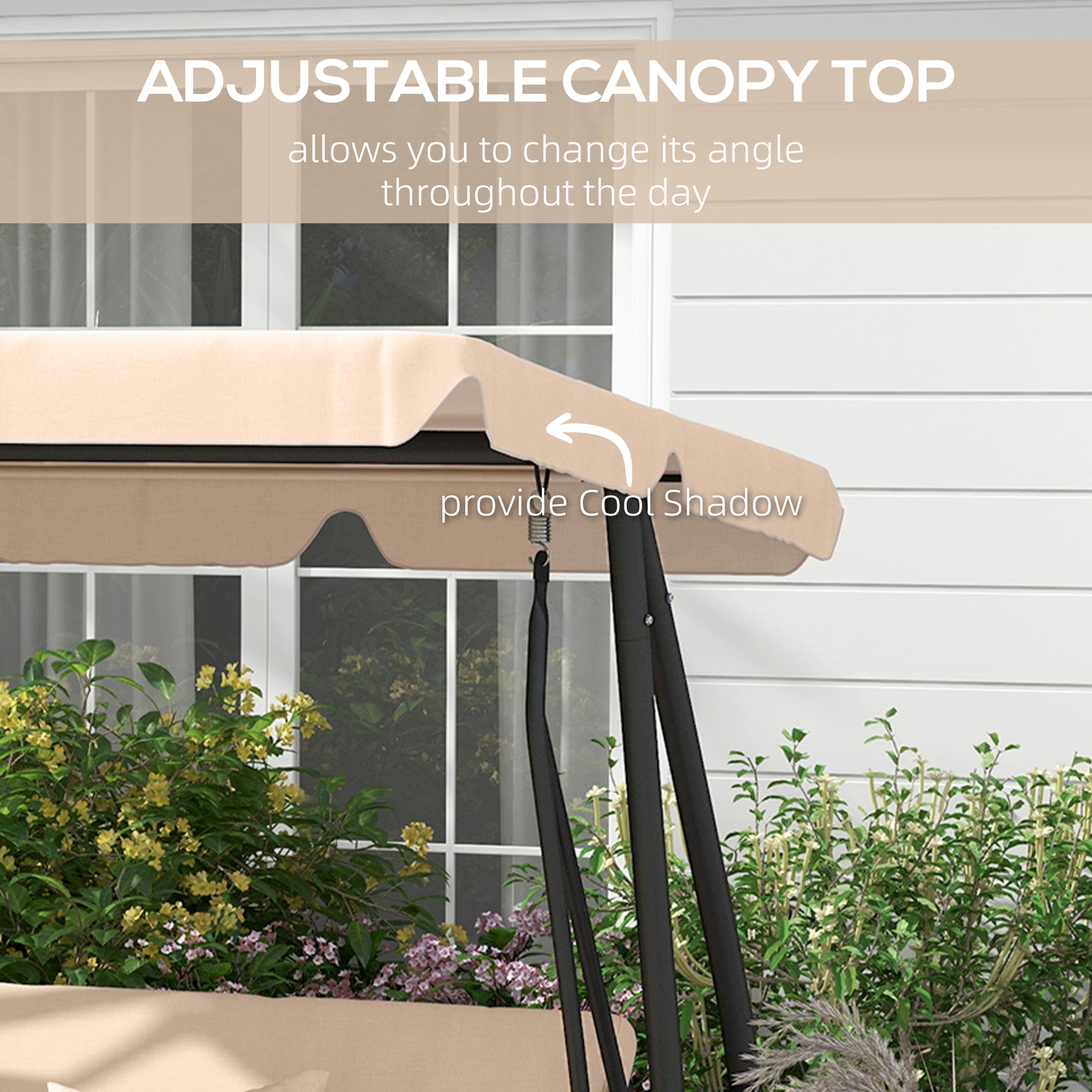 Three-Person garden Swing Chair, with Adjustable Canopy - Light Brown