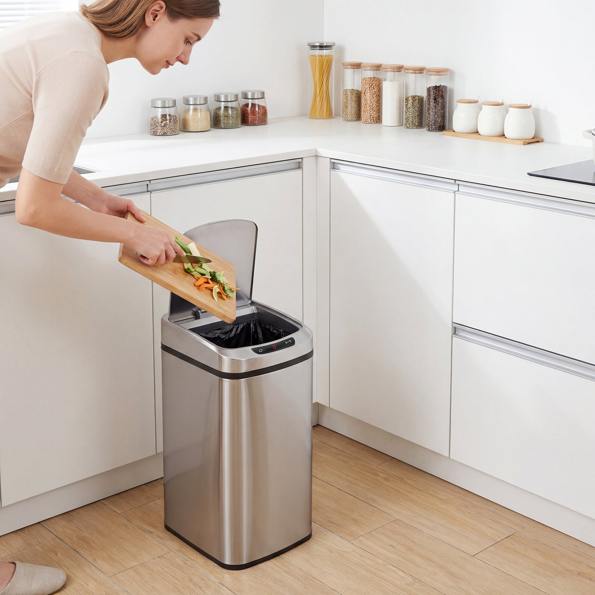 12L Sensor Bin, Automatic Touchless Motion Sensor Kitchen Bin with Fingerprint Resistant Stainless Steel, Silver