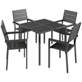 5 Pieces Garden Dining Set, Garden Table and Chairs Set for 4 with Square HDPE Table and Chairs with Armrests, Black