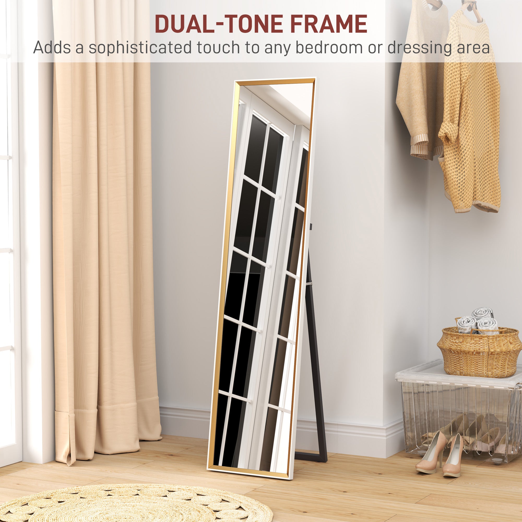 Full Length Mirror, 37 x 157cm Wall Mounted, Leaning, Free Standing Mirror, Framed Full Body Mirror for Living Room, Bedroom, White