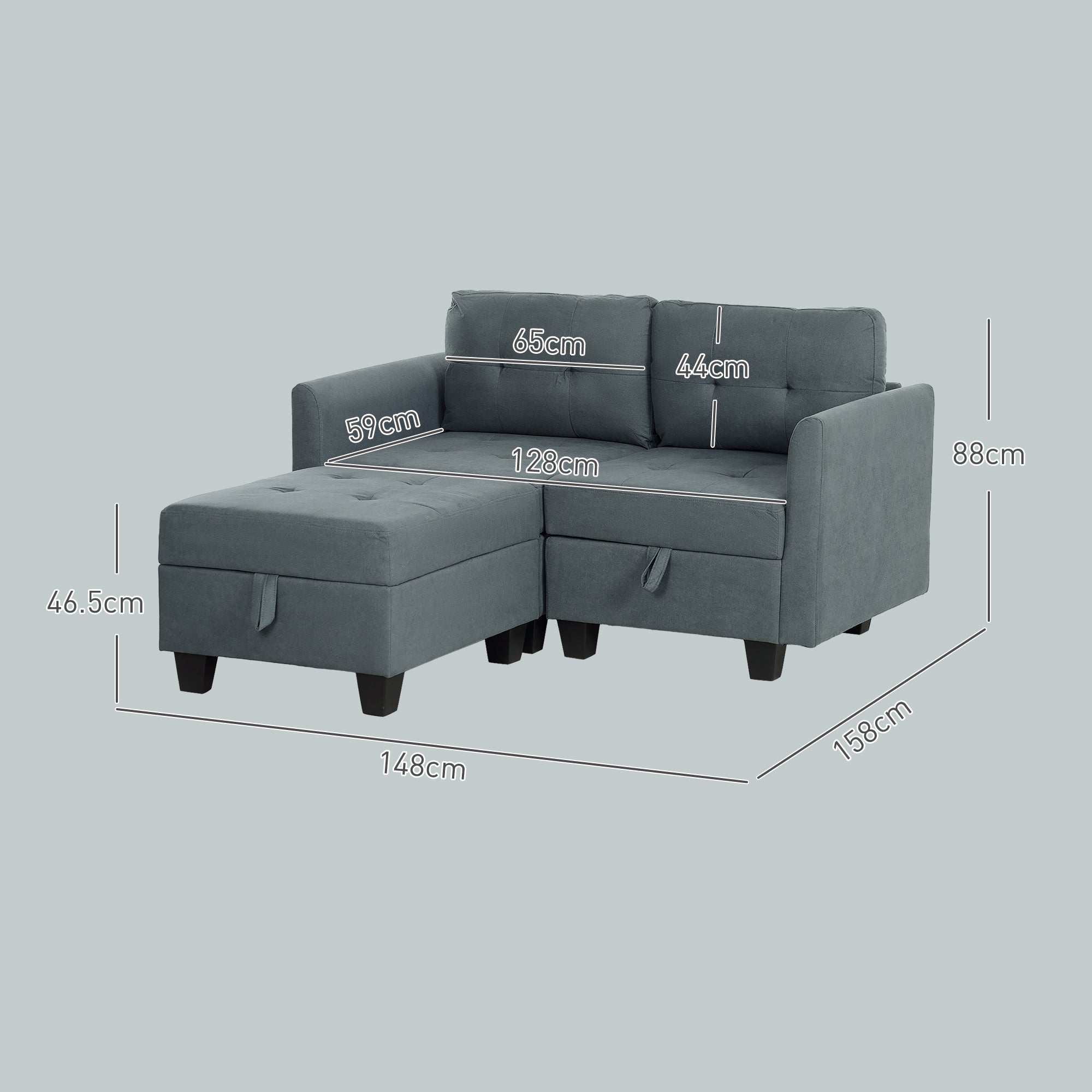 'L' Shape Modular Storage Sofa - Dark Grey