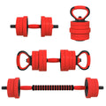 20kg Four-In-One Adjustable Dumbbell Set with Barbell, Kettlebell & Push-Up Stands - Red