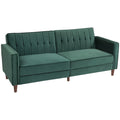 Velvet-Feel Three-Seater Reclining Sofa Bed - Green
