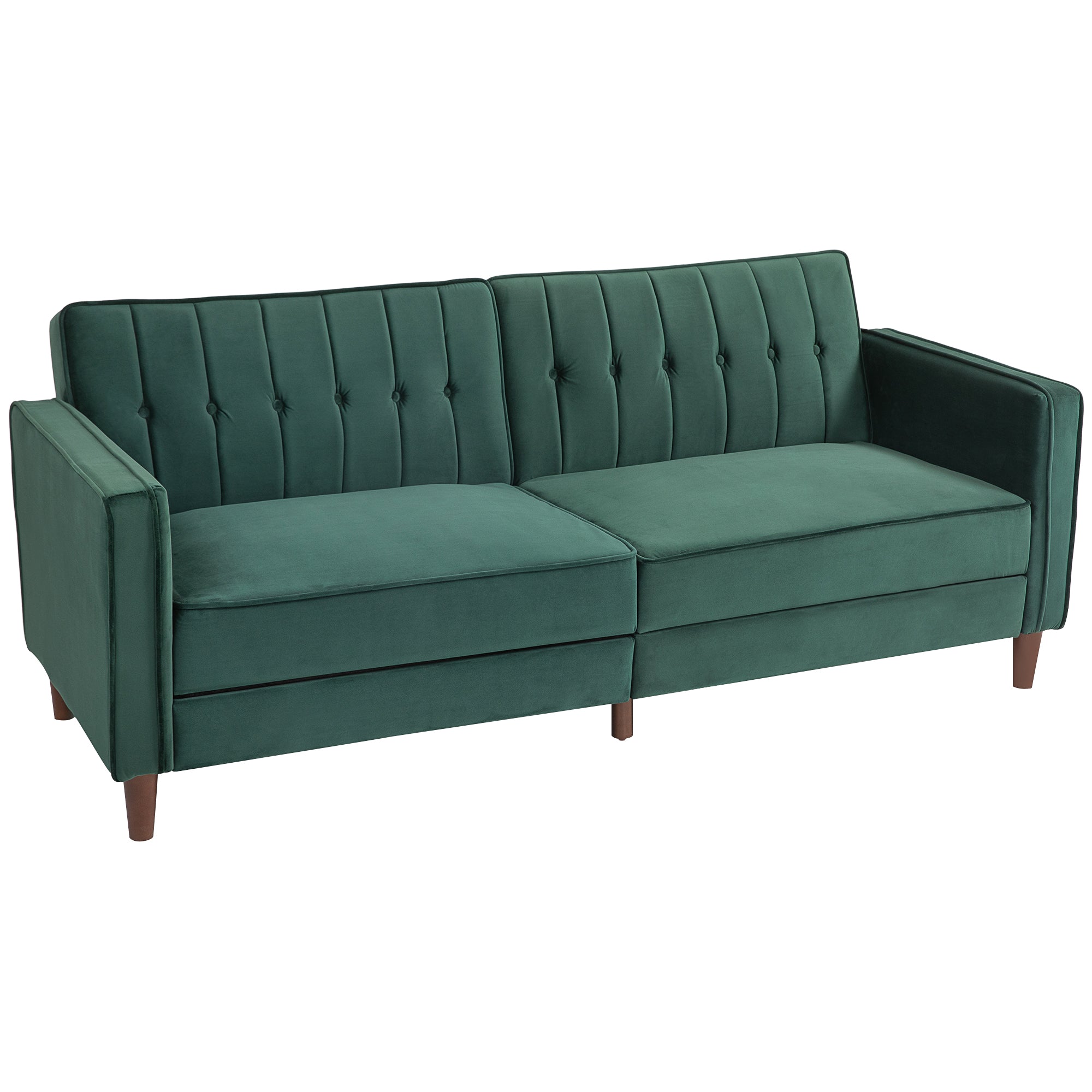 Velvet-Feel Three-Seater Sofa Bed - Green