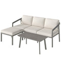 3 Piece Garden Dining Set, Outdoor Patio Furniture with 3 Seater Sofa, Footstool, Coffee Table and Cuhsions