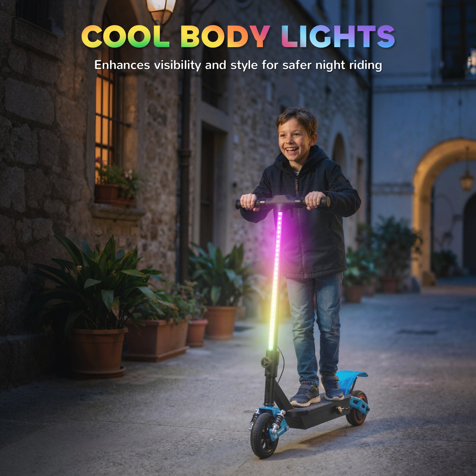 Foldable Kids Electric Scooter with LCD Display, Dual Shock Absorption, Up to 15 KM/H, Max Range 6 KM for Age 6-14, Blue