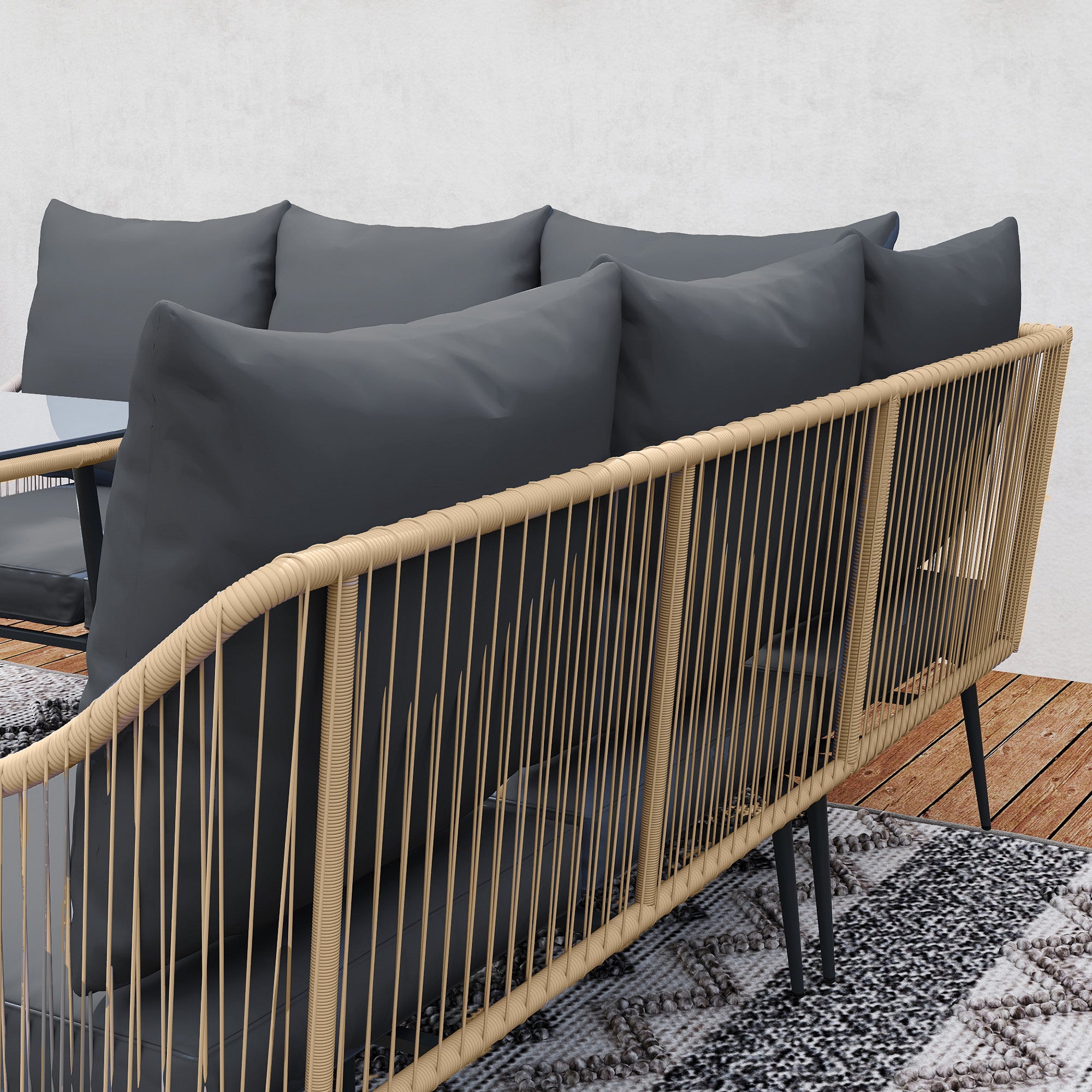 Six-Piece Rattan Strong Garden Sofa Set - Brown/Grey