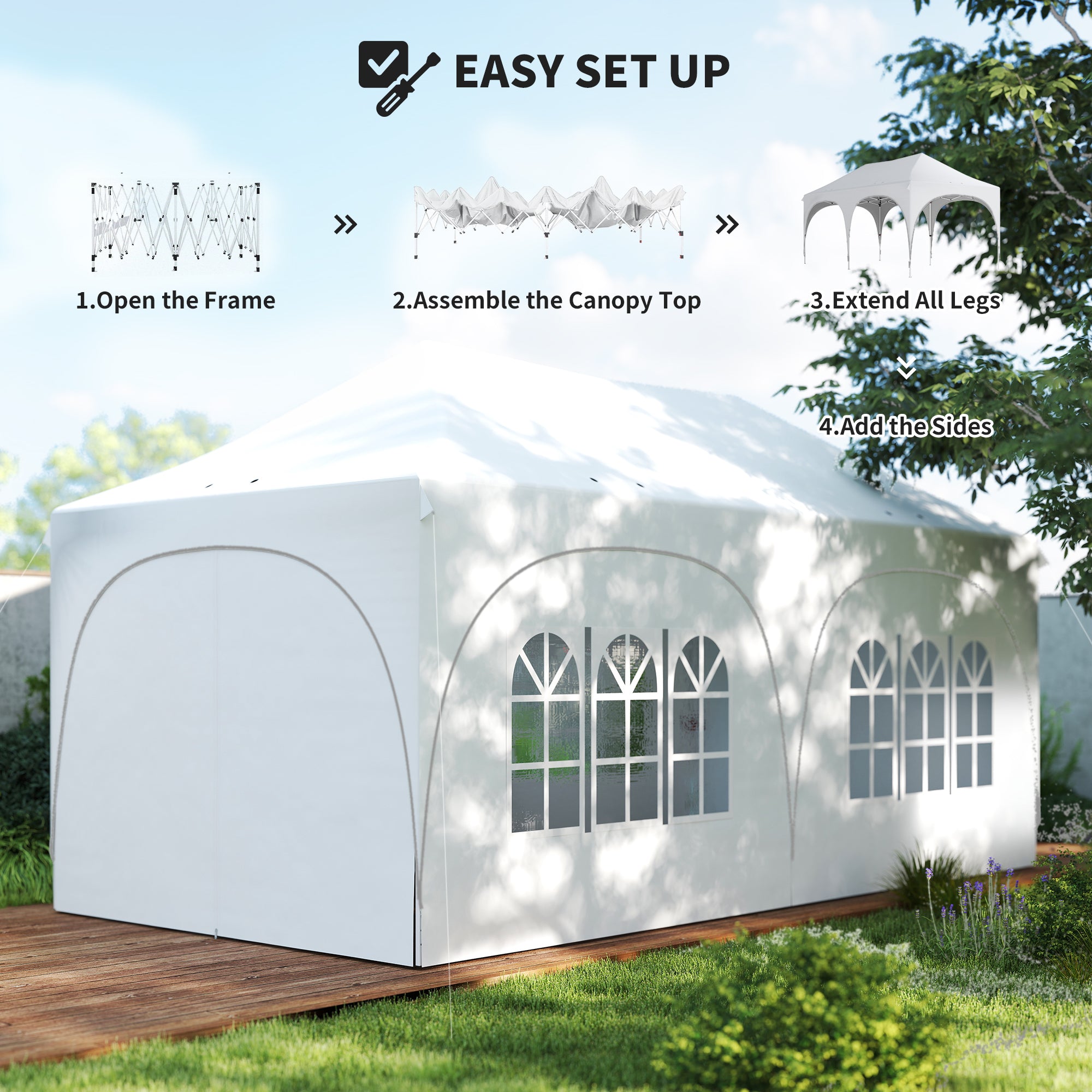 3 x 6m Pop Up Gazebo Shelter with Sides, 6 Sandbags, Peak Top Garden Party Tent Marquee with Carry Bag, Light Grey/White