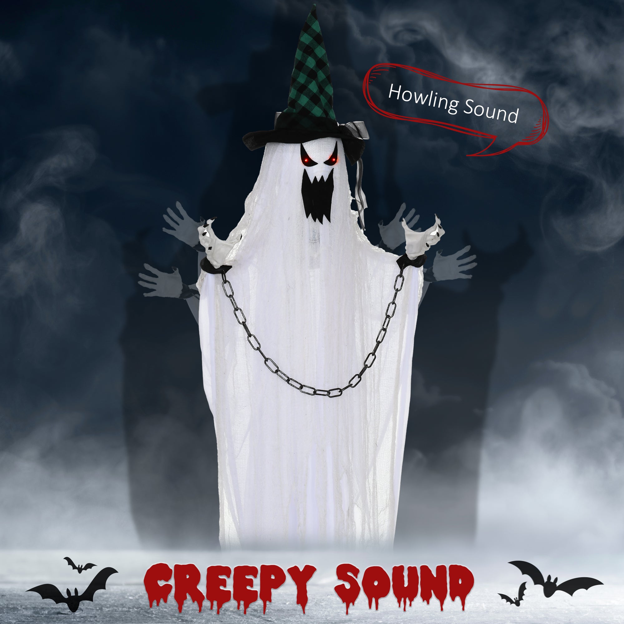 6'6" Hanging Prisoner Ghost Halloween Animatronic, with Glowing Eyes