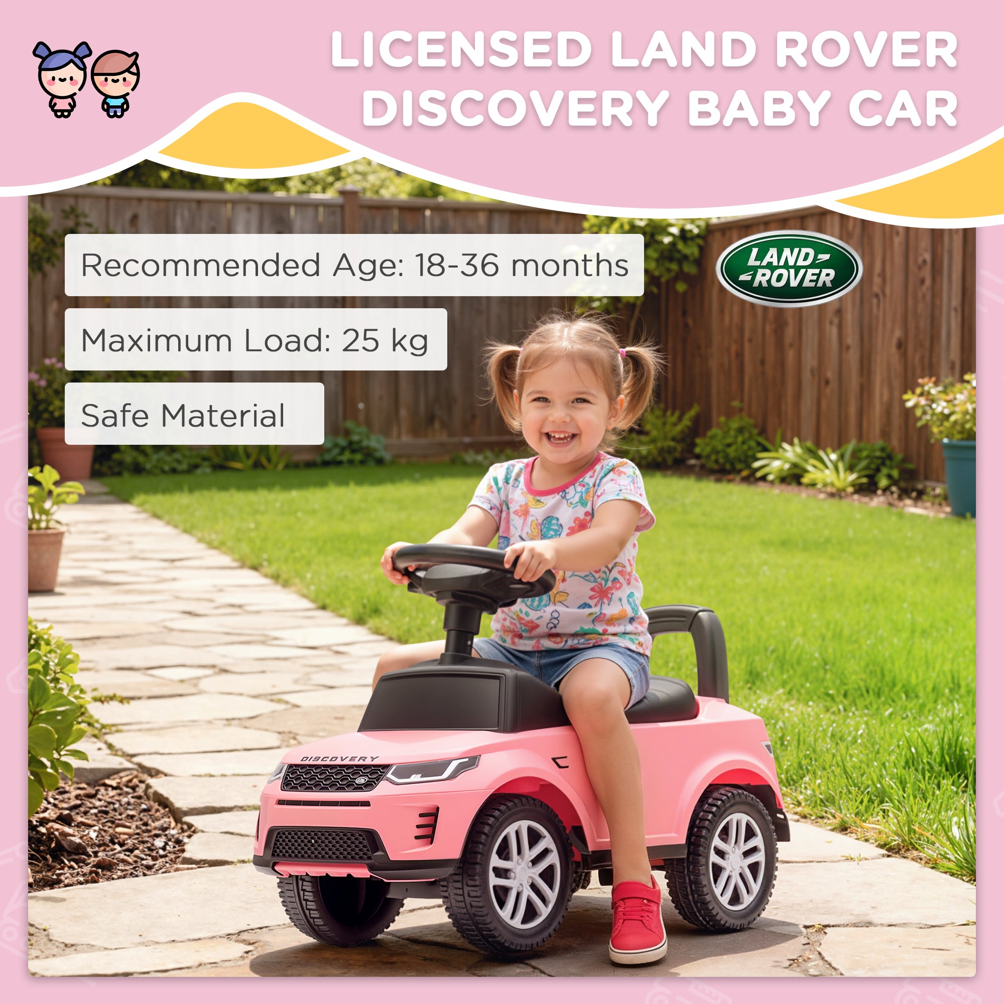Land Rover Licensed Toddler Ride on Car with Horn, Engine Sounds, Under-Seat Storage, for 18-36 Months, Pink