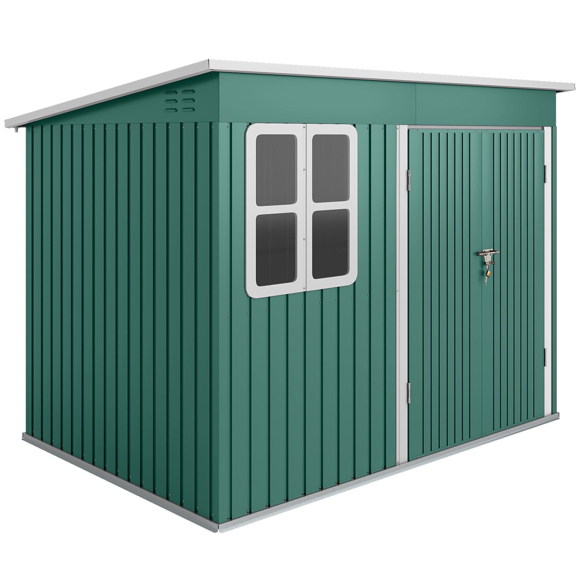 8.5 x 6ft Storage Shed Galvanised Steel Garden Shed, Metal Shed with Foundation Kit, Window, Lockable Wide Doors and Air Vents for Outdoor Patio, Green