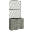 Rattan Planter with Trellis, Raised Beds for Garden with Liner for Climbing Plants Vegetables Flowers, Dark Grey