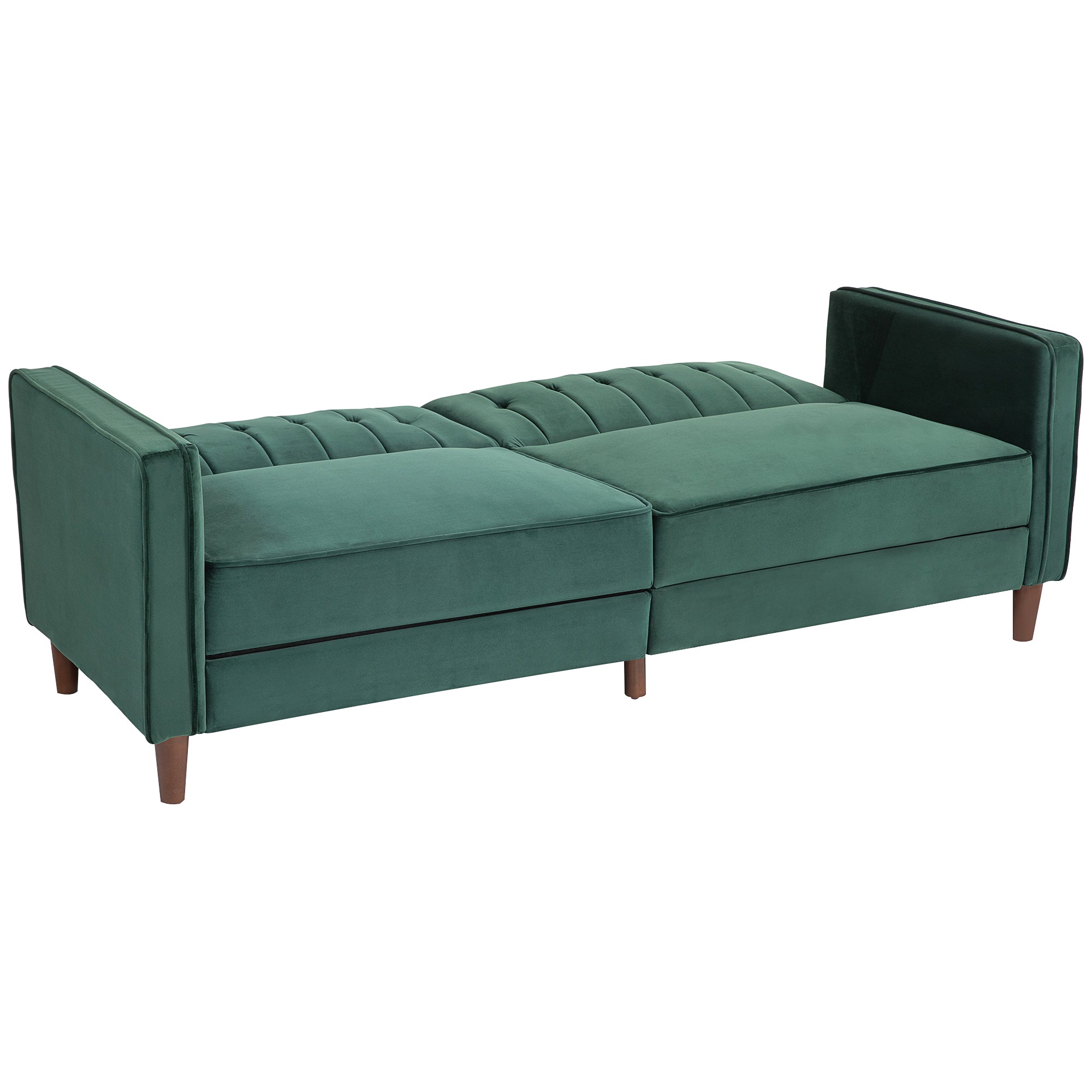 Velvet-Feel Three-Seater Sofa Bed - Green