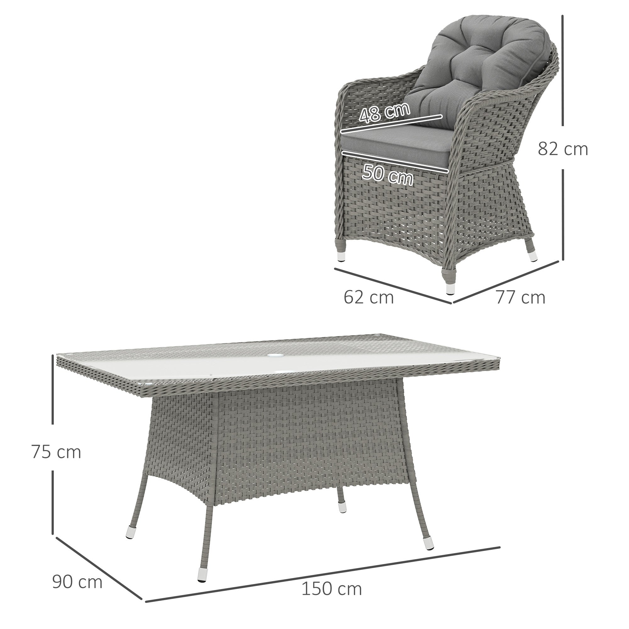 Seven-Piece Rattan Dining Set - Light Grey