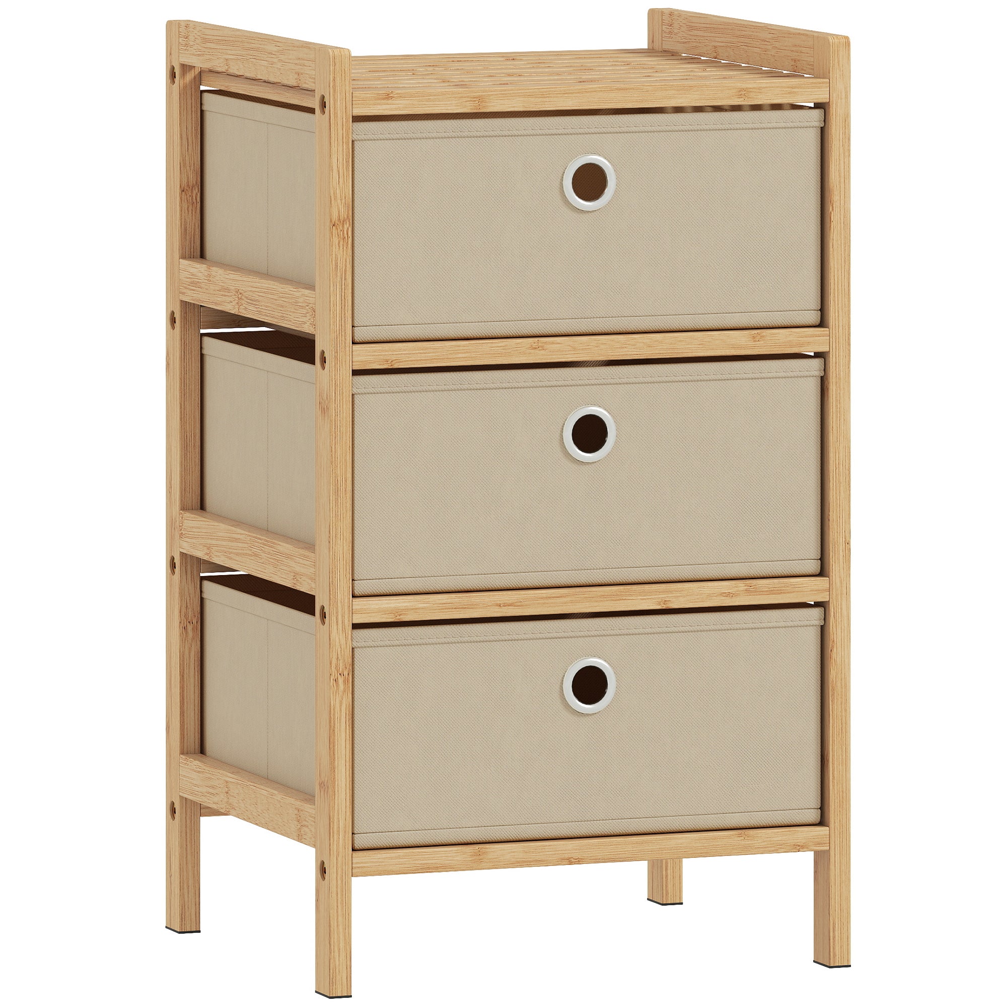 Chest of Drawers, 3 Fabric Drawers Narrow Dresser with Bamboo Frame, Cream White