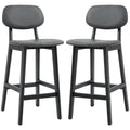 Set of 2 Contemporary Faux Leather Bar Stools with Backs and Solid Wood Legs - Dark Grey