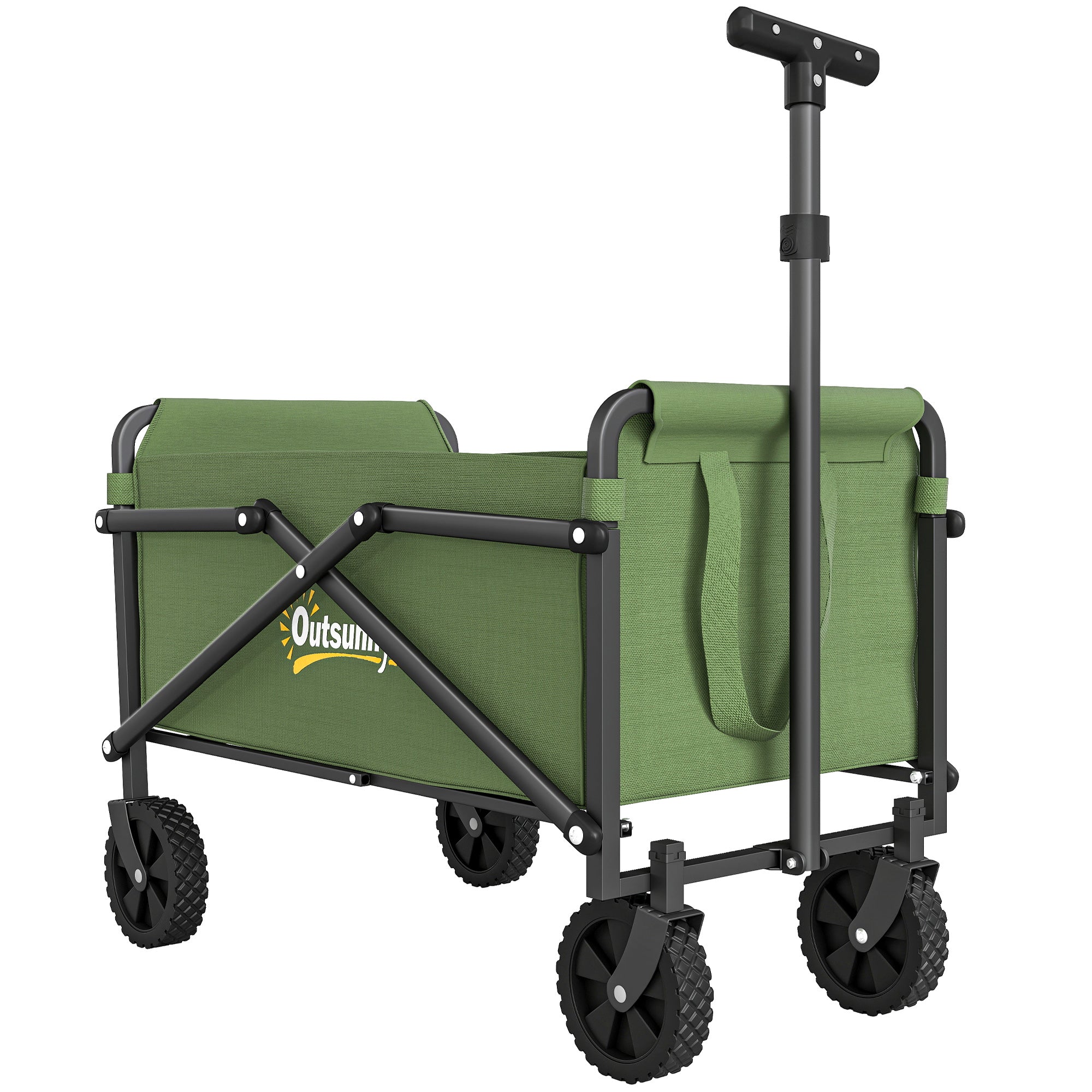 62L Festival Trolley on Wheels, Portable Small Folding Trolley Cart, 60kg Heavy Duty Collapsible Foldable Wagon with Adjustable Handle and Carrying Bag for Beach, Camping, Garden, Green