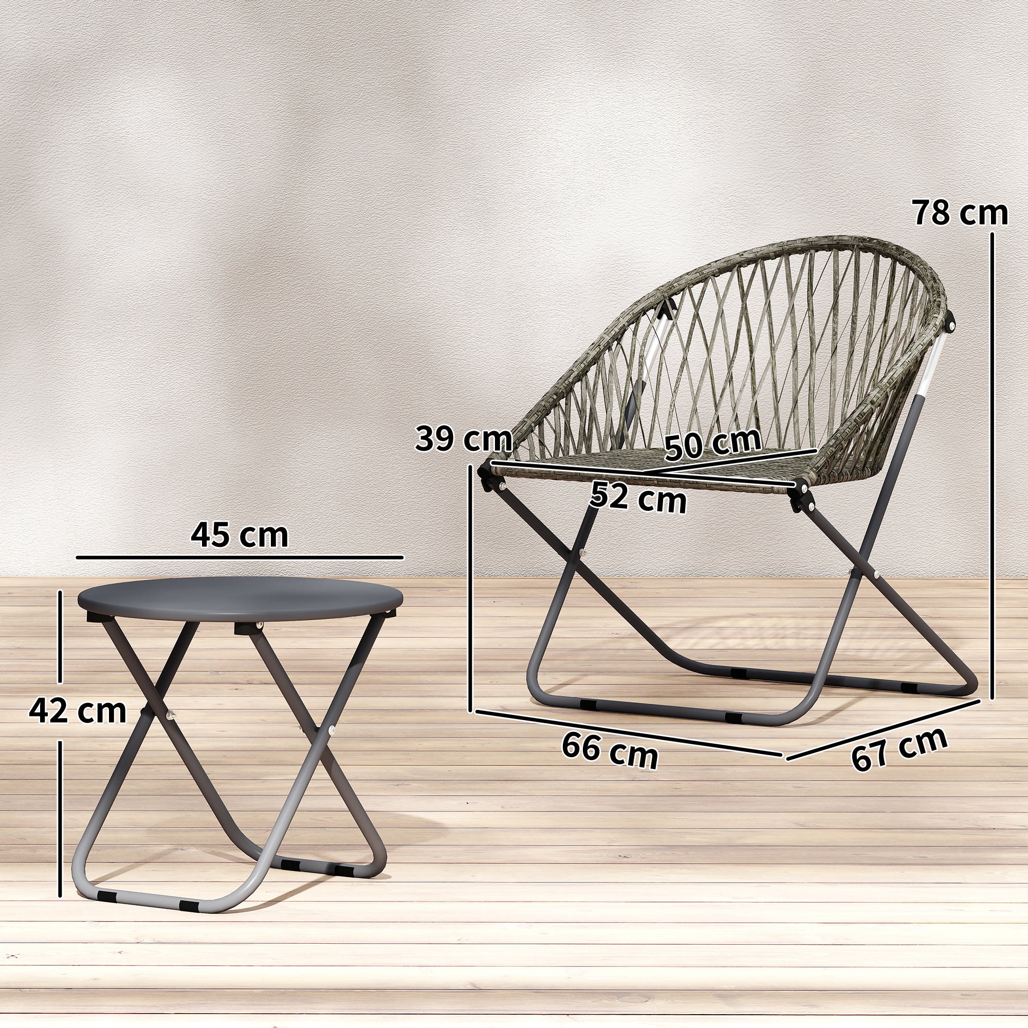 Patio Bistro Set, Folding Patio Furniture Set with 2 Chairs and Table, Grey