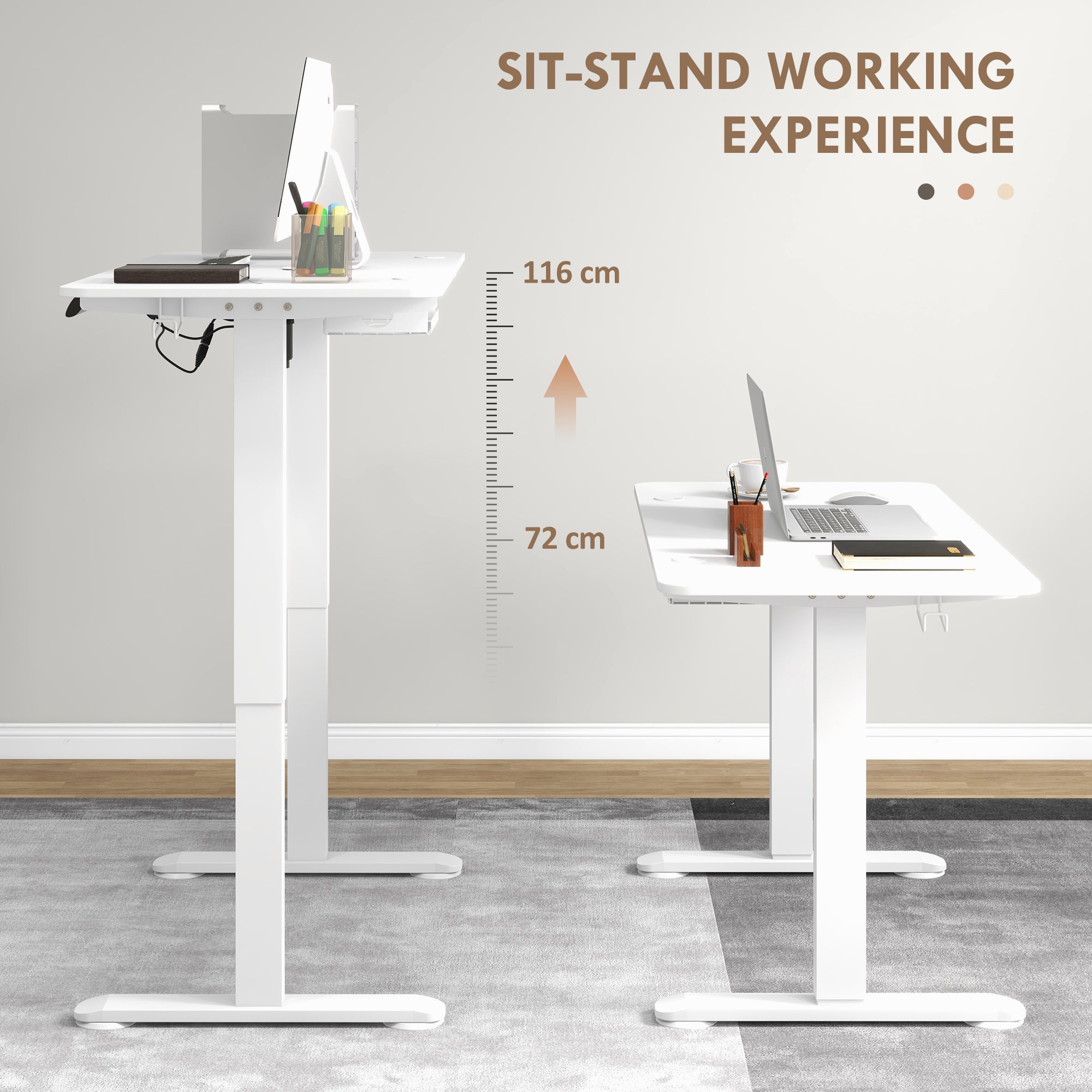 72-116cm Adjustable Electric Standing Desk, 120 x 60cm Tabletop - White