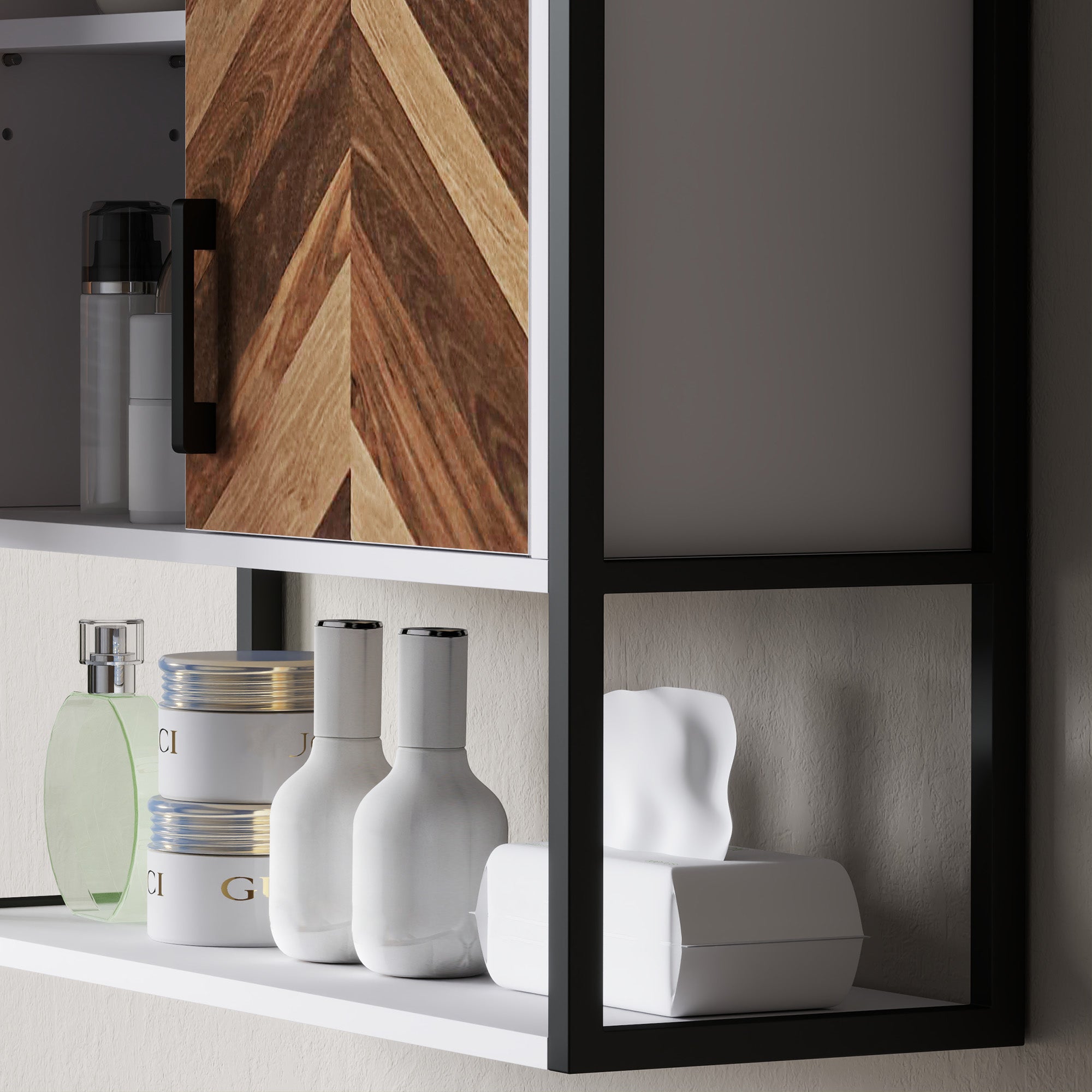 Wall Mounted Bathroom Medicine Cabinet with 2 Doors and Adjustable Shelf - Walnut