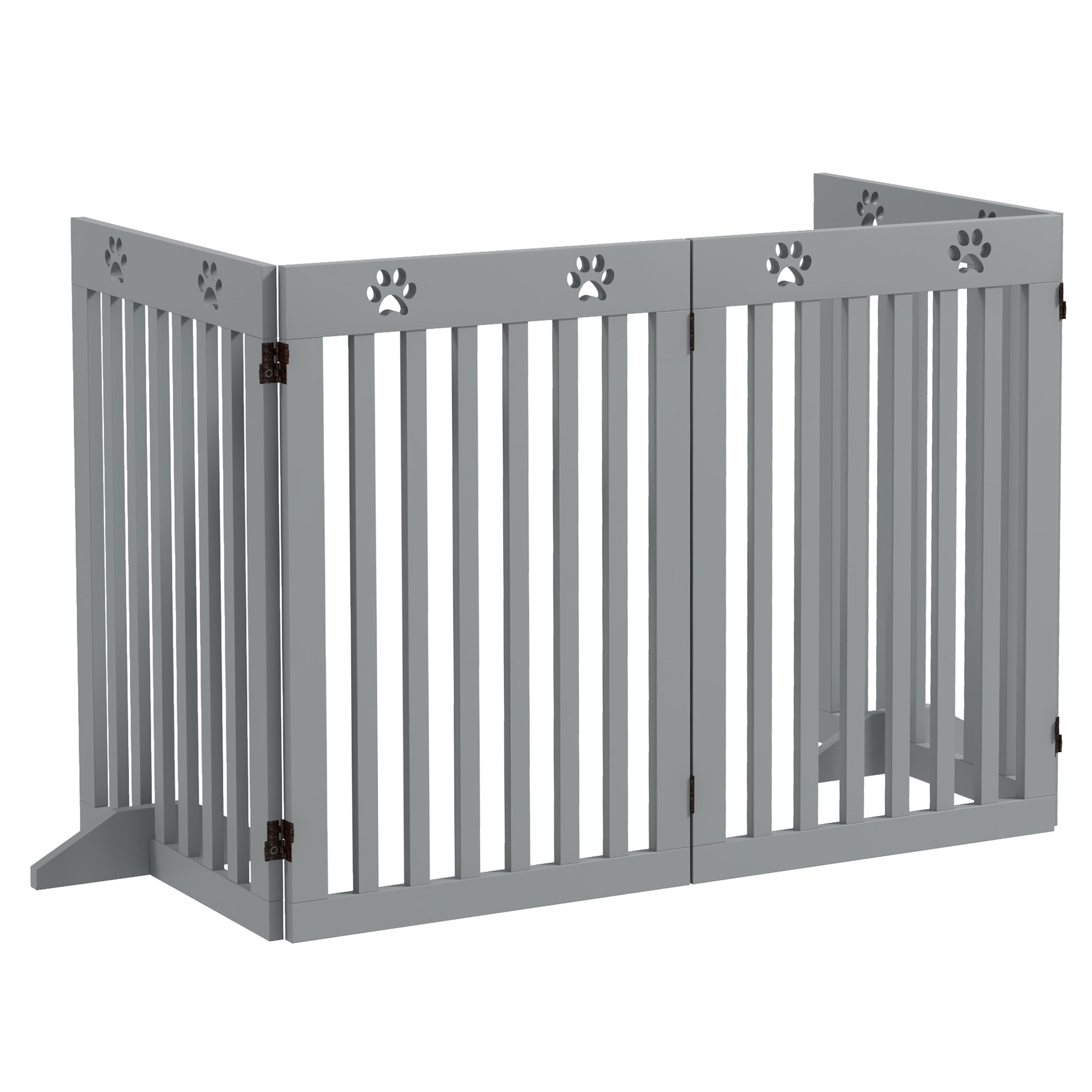 Wooden Pet Gate Foldable Freestanding Dog Safety Barrier w/ Support Feet, Grey