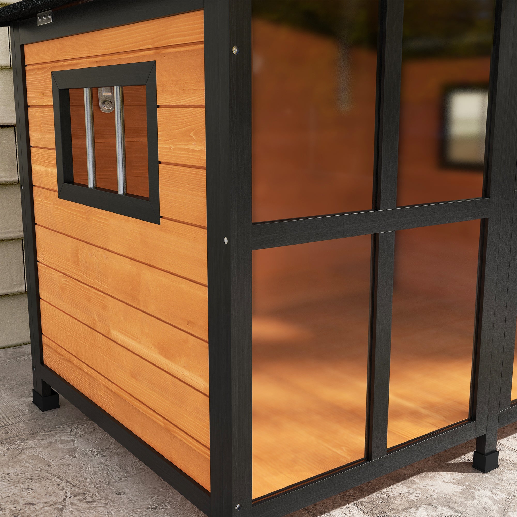 Wooden Dog Kennel with Removable Floor, Asphalt and Openable Roof, Giant Window for Large Dogs, Yellow