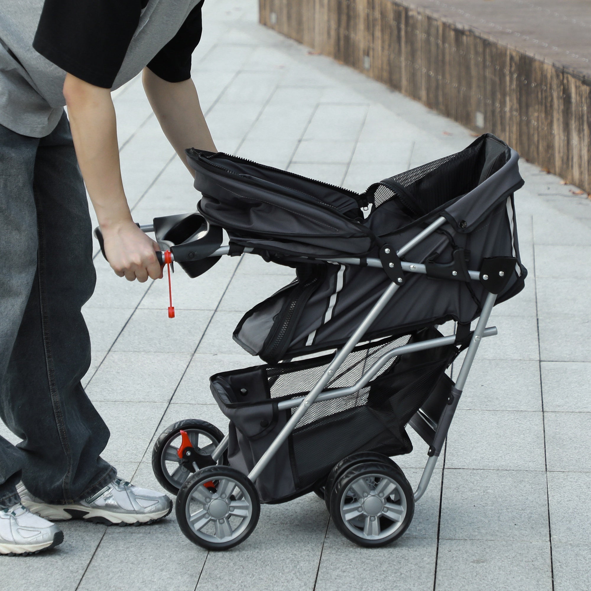 Foldable Pet Stroller for Small and Miniature Dog, Dark Grey