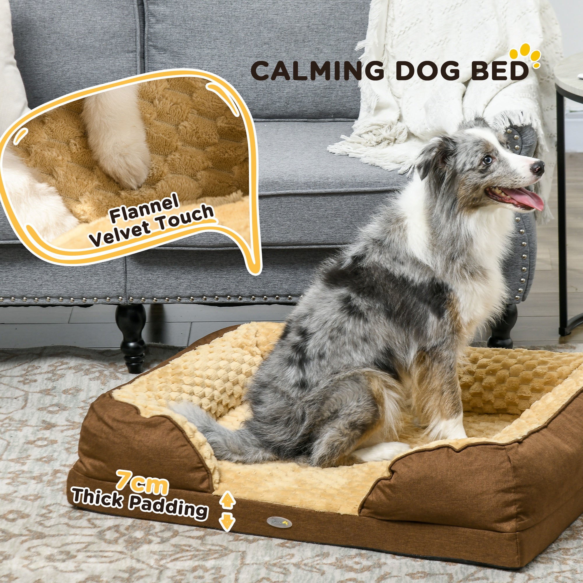 Calming Dog Bed Pet Mattress w/ Removable Cover, Anti-Slip Bottom, for Medium Dogs, 90L x 69W x 21Hcm - Brown