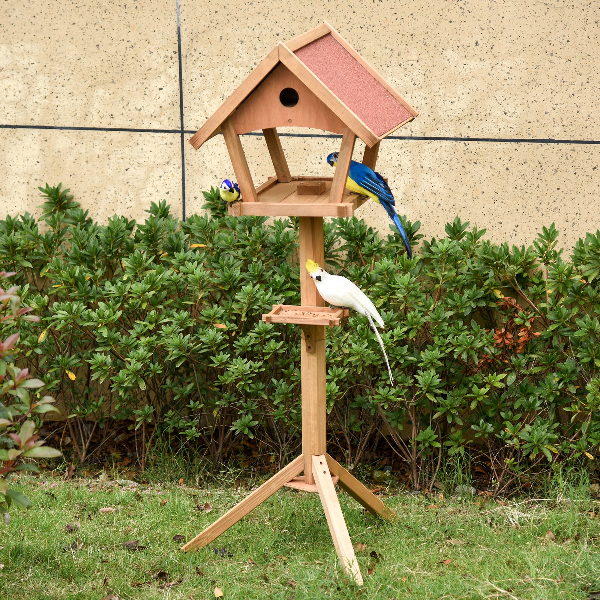 Wooden Bird Table Freestanding Feeding Station for Garden Outside ,139H cm, Natural