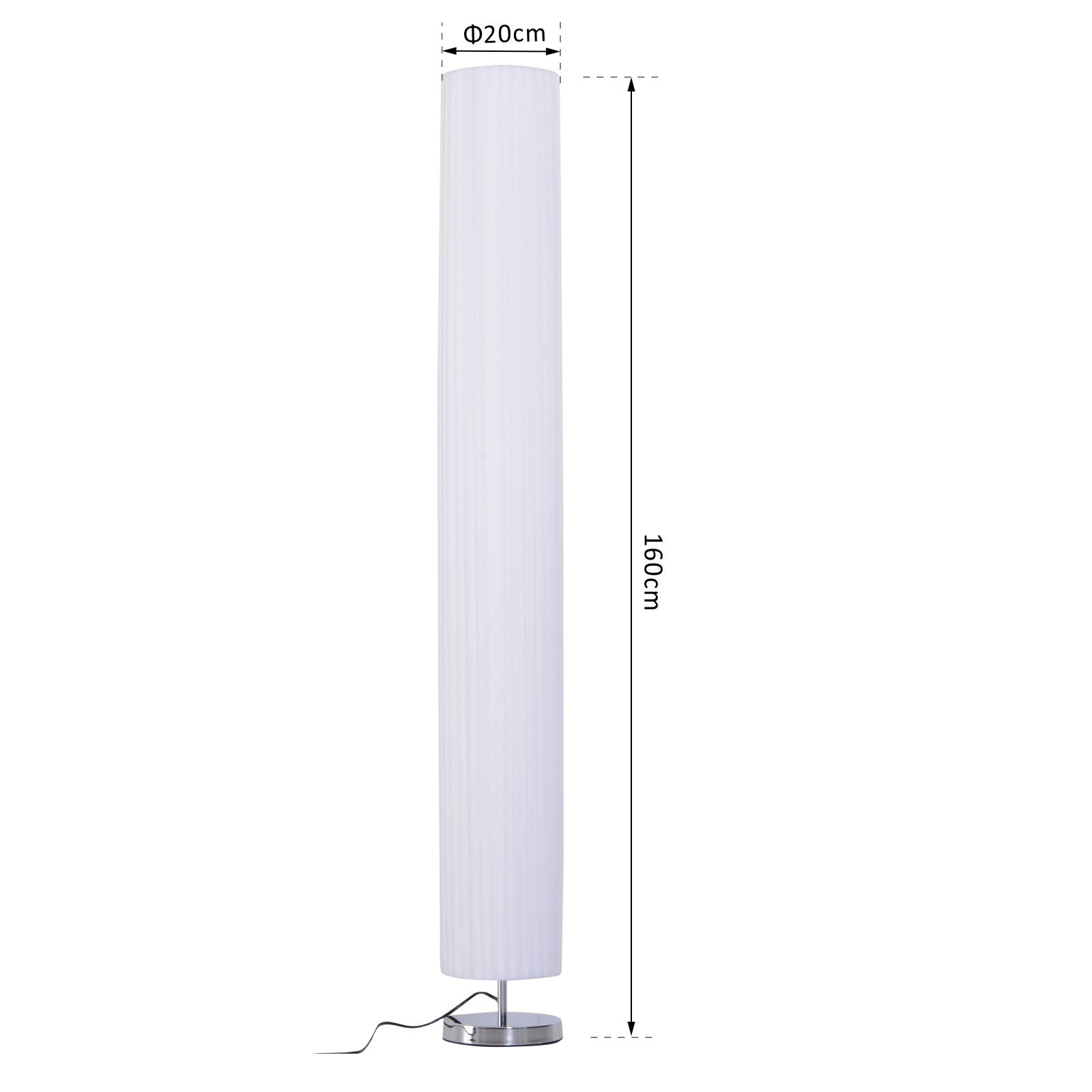 160 CM Tall Cylindrical Modern Free Standing Floor Lamp for Bedroom, Study or Living Space with Polyester Fabric Shade White