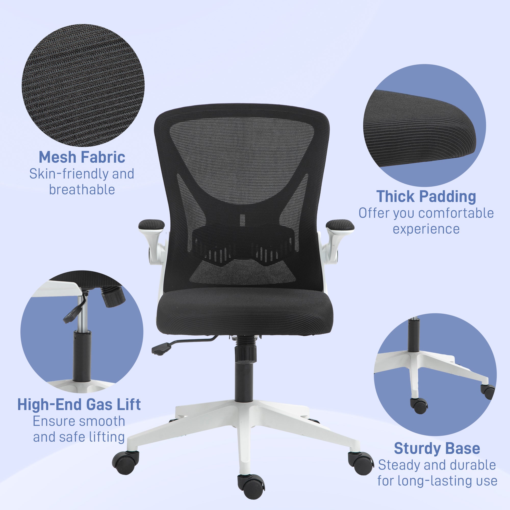 Mesh Back Office Chair, with Flip-Up Arms - Black and White