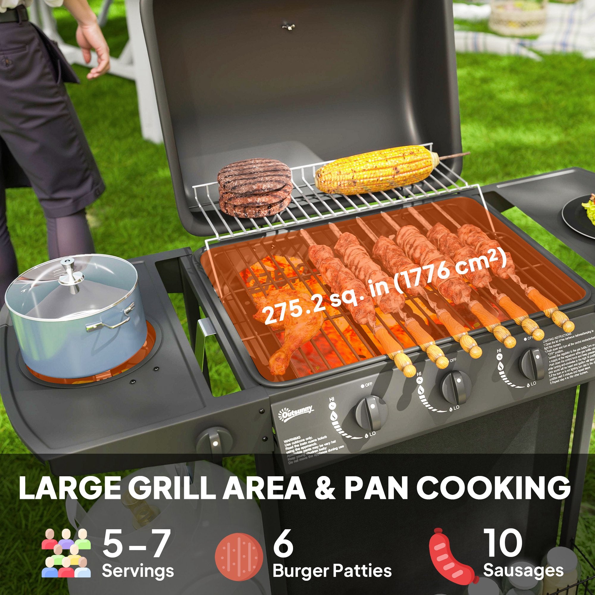 Four Burner Gas Grill BBQ - Black