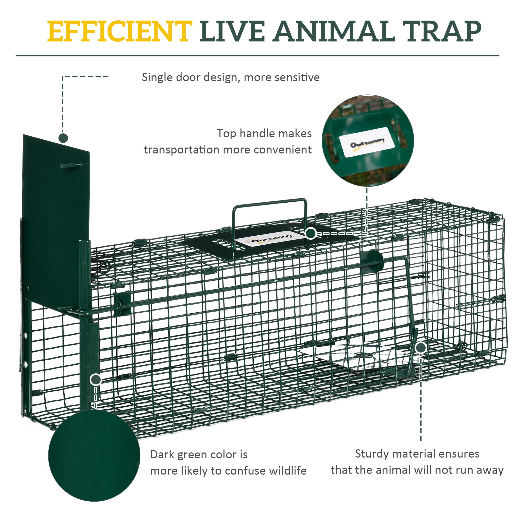 Metal Rat Trap with Single Door, for Small Animals, Dark Green